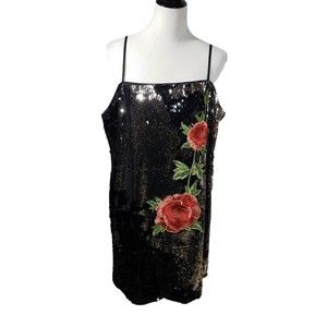 Forever 21+ Women's Plus size 3X Stretchy Black Sequin Floral Party Dress